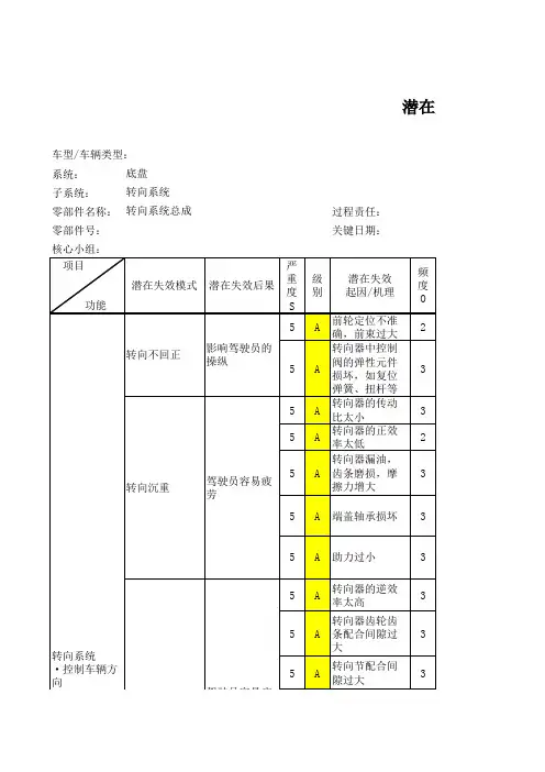 DFMEA-底盘-液压转向系各零部件