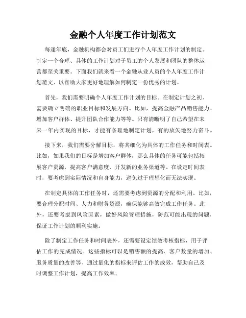 金融个人年度工作计划范文