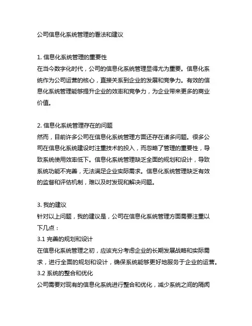 公司信息化系统管理的看法和建议