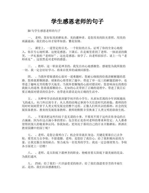 学生感恩老师的句子