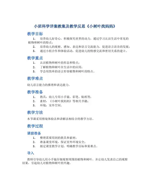 小班科学详案教案及教学反思《小树叶找妈妈》