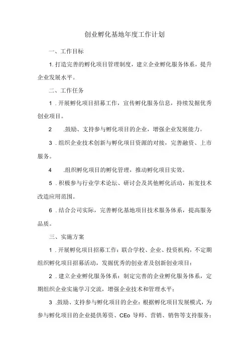 创业孵化基地工作计划