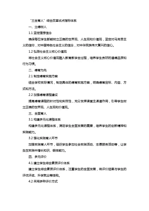 三全育人”综合改革试点 指标体系