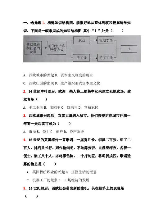 第13课西欧经济和社会的发展练习题