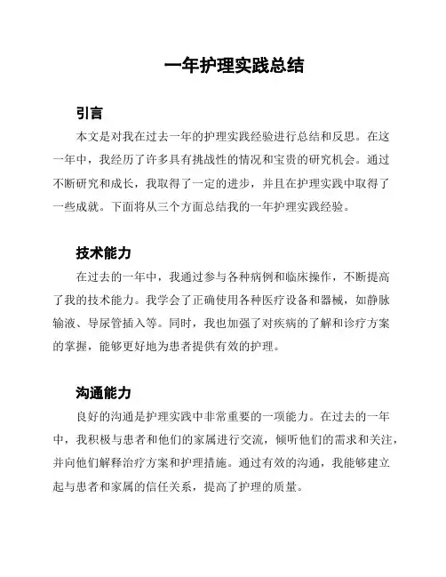 一年护理实践总结