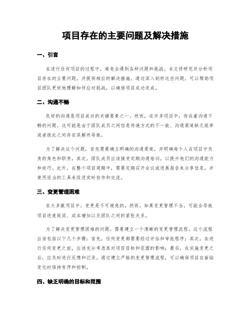项目存在的主要问题及解决措施