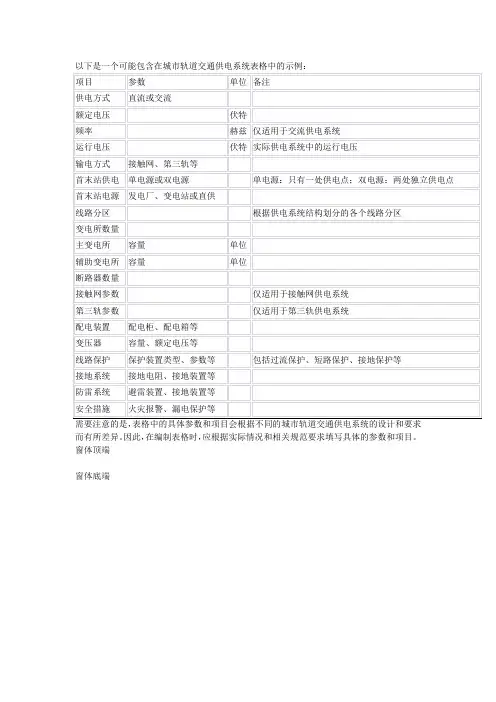 城市轨道交通供电系统表格
