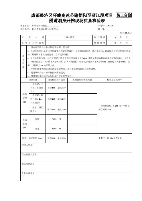 隧道洞身开挖现场质量检验表