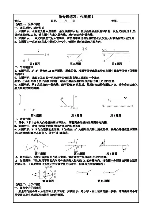 2024年中考物理微专题练习：作图题1(含答案)