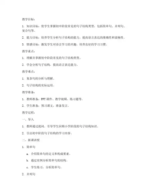 初中句子结构教案设计模板