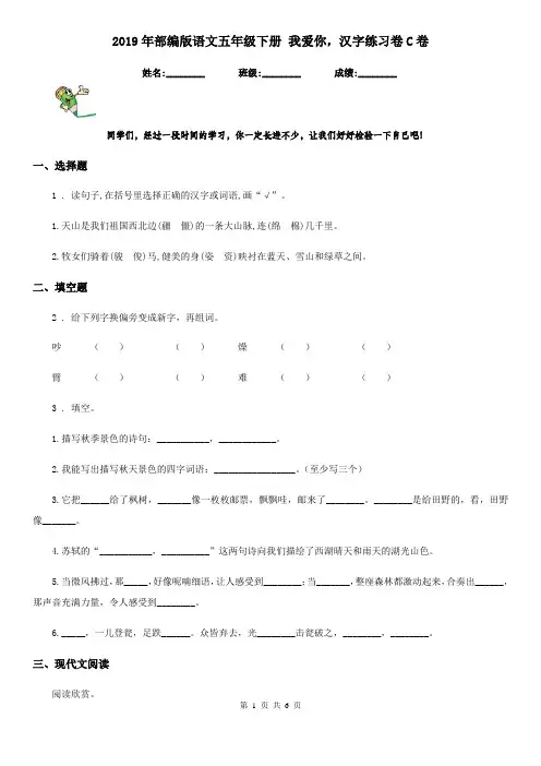 2019年部编版语文五年级下册 我爱你,汉字练习卷C卷