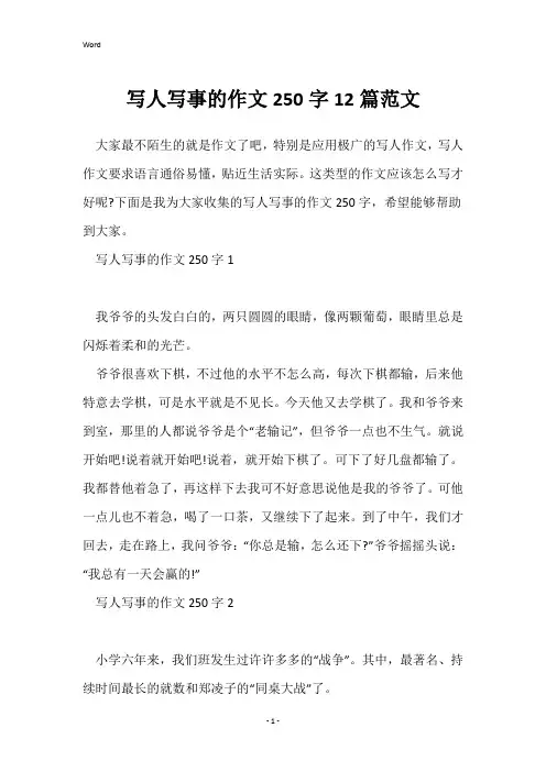 写人写事的作文250字12篇范文