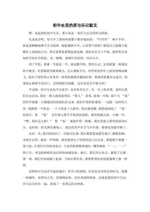 初中生活的苦与乐记叙文