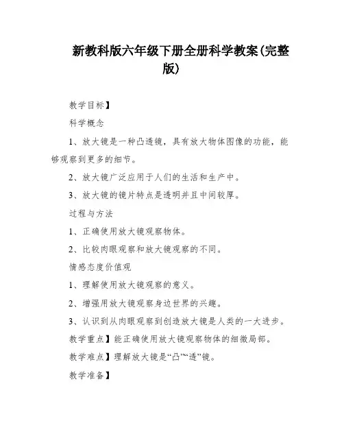 新教科版六年级下册全册科学教案(完整版)