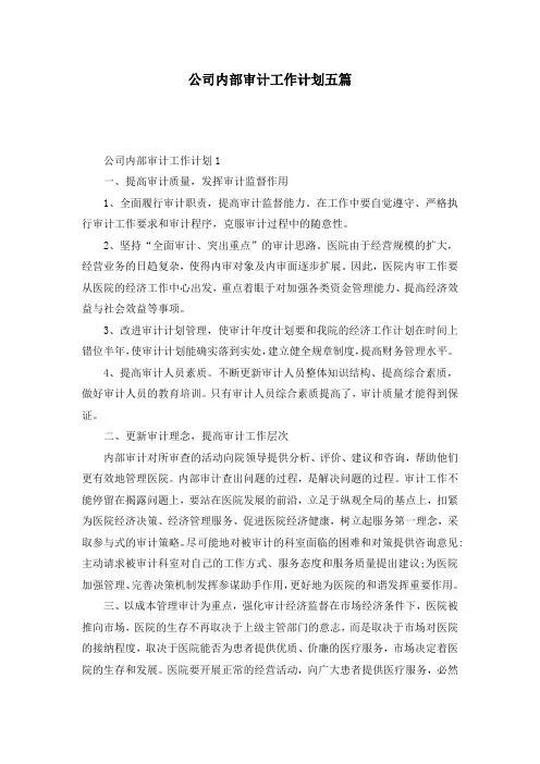 公司内部审计工作计划五篇
