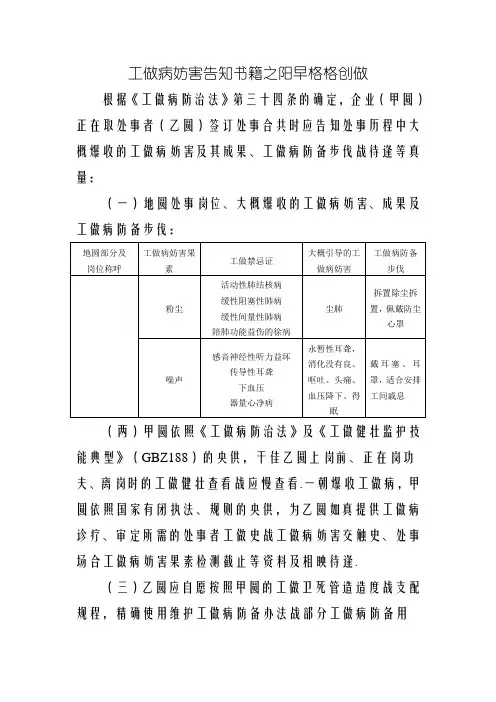 职业病危害告知书(粉尘、噪声)