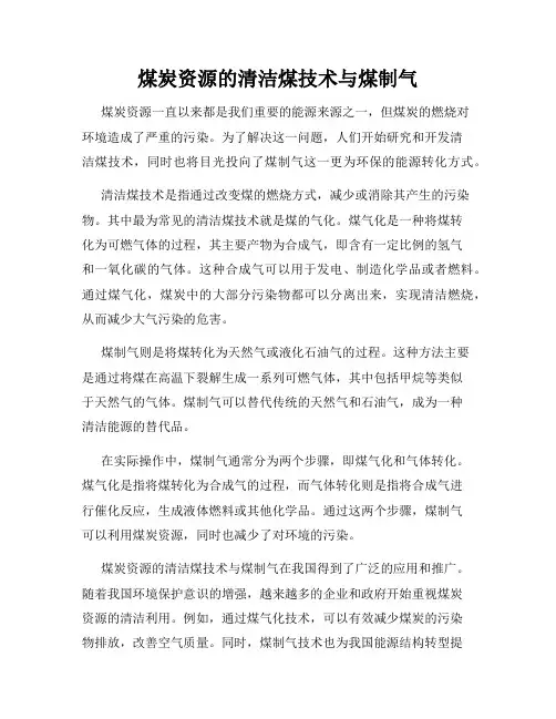 煤炭资源的清洁煤技术与煤制气