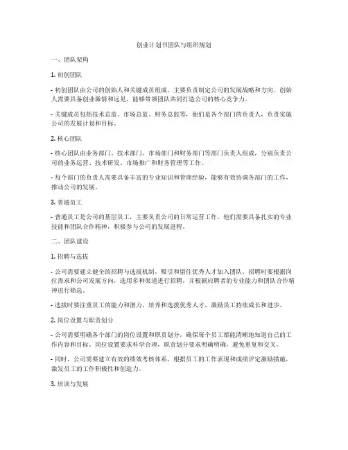 创业计划书团队与组织规划