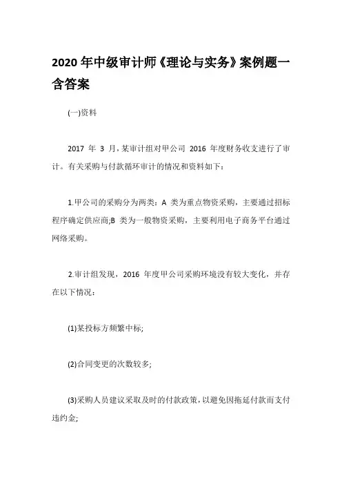 2020年中级审计师《理论与实务》案例题一含答案