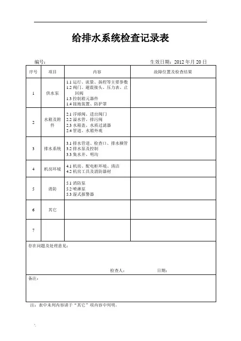 给排水系统检查表