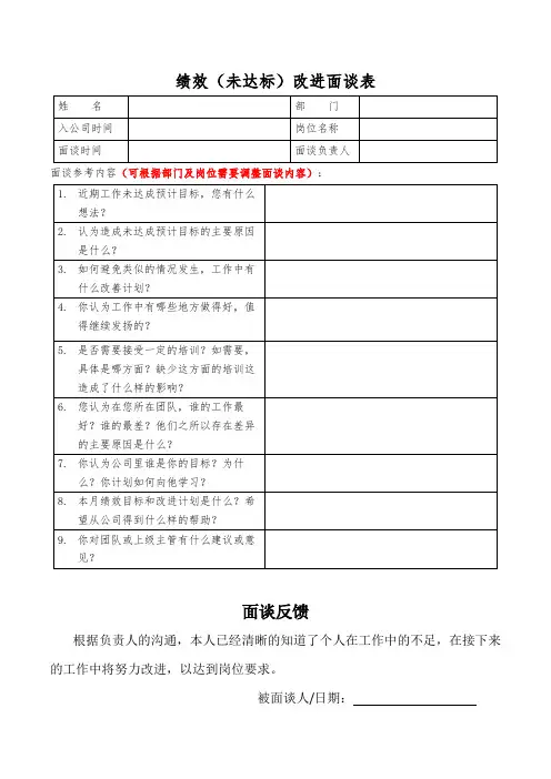 1.绩效改进面谈表(负责人主谈)