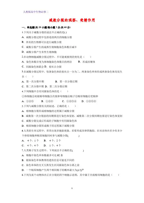 高中生物必修二课时作业19：2.1.3 减数分裂的观察、受精作用