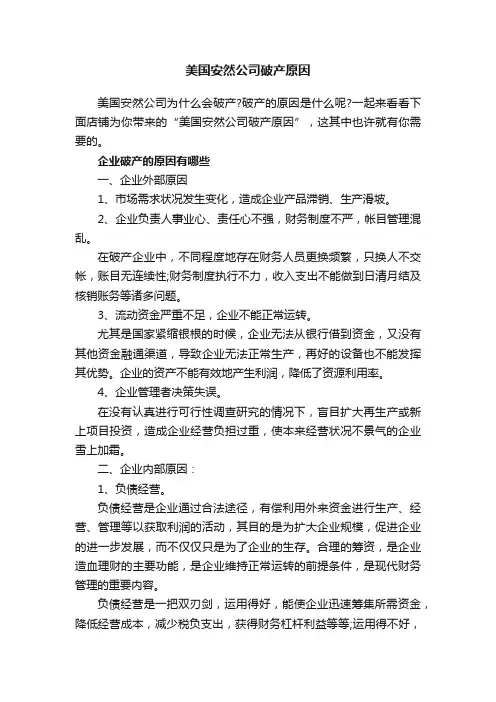 美国安然公司破产原因