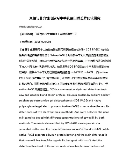 变性与非变性电泳对牛羊乳蛋白质差异比较研究