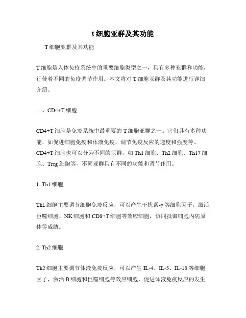 t细胞亚群及其功能