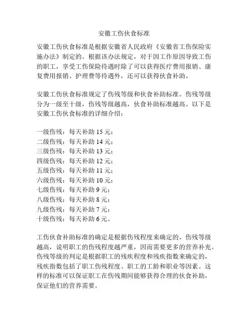 安徽工伤伙食标准