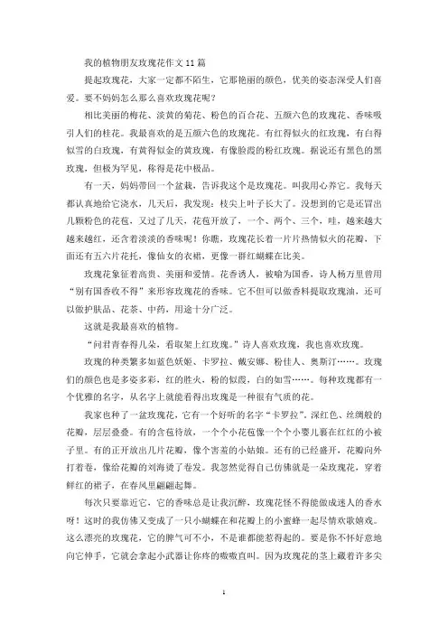我的植物朋友玫瑰花作文11篇(精选)