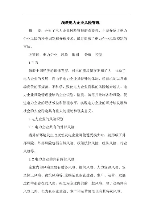 浅谈电力企业风险管理