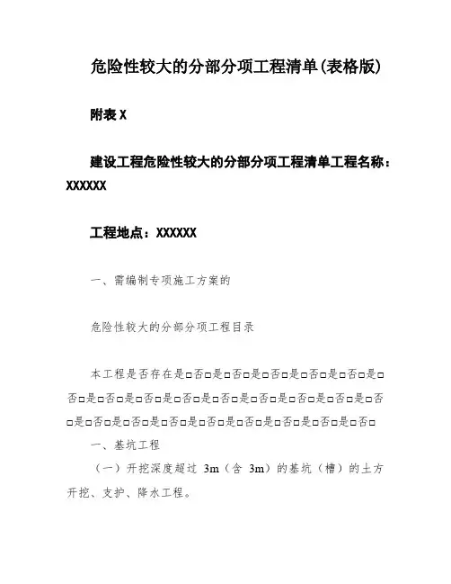 危险性较大的分部分项工程清单(表格版)