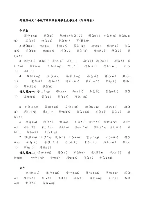 部编语文二年级(下册)识字表写字表生字注音