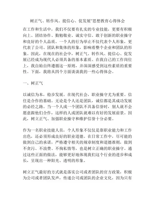 树正气、转作风、提信心、促发展”思想教育心得体会