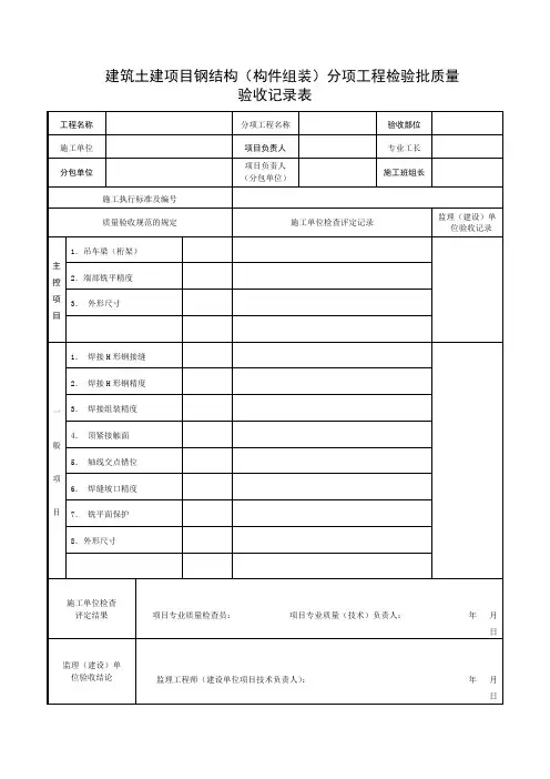 建筑土建项目钢结构(构件组装)分项工程检验批质量验收记录表