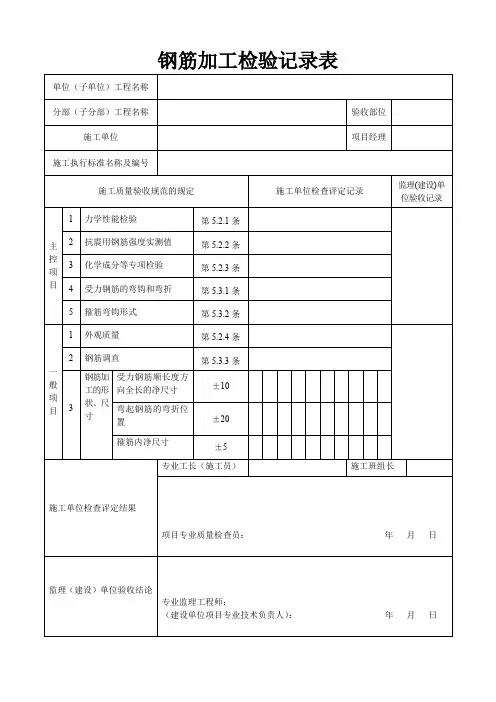 钢筋加工检验记录表