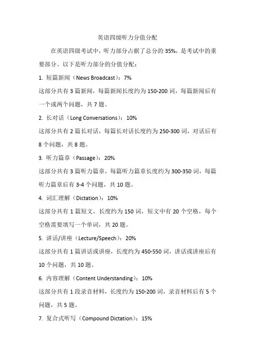 英语四级听力分值分配