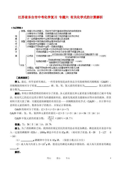 专题六 有关化学式的计算解析
