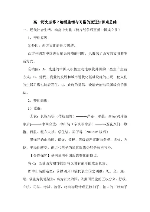 高一历史必修2物质生活与习俗的变迁知识点总结.doc
