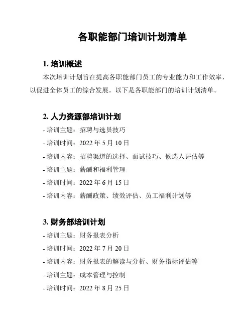 各职能部门培训计划清单