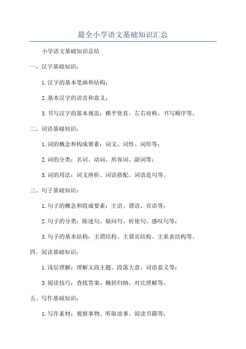 最全小学语文基础知识汇总