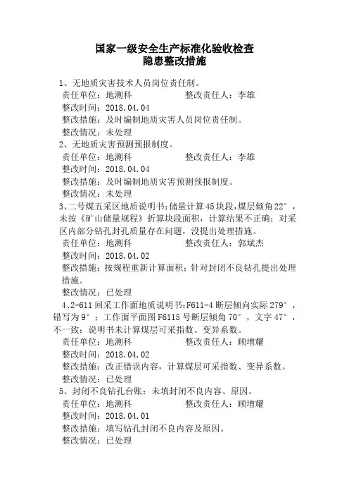 国家一级矿井验收检查隐患整改措施 (1)