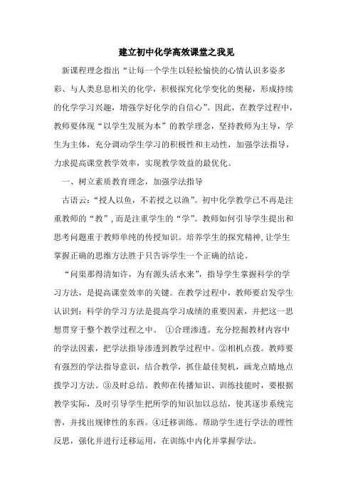 建立初中化学高效课堂之我见