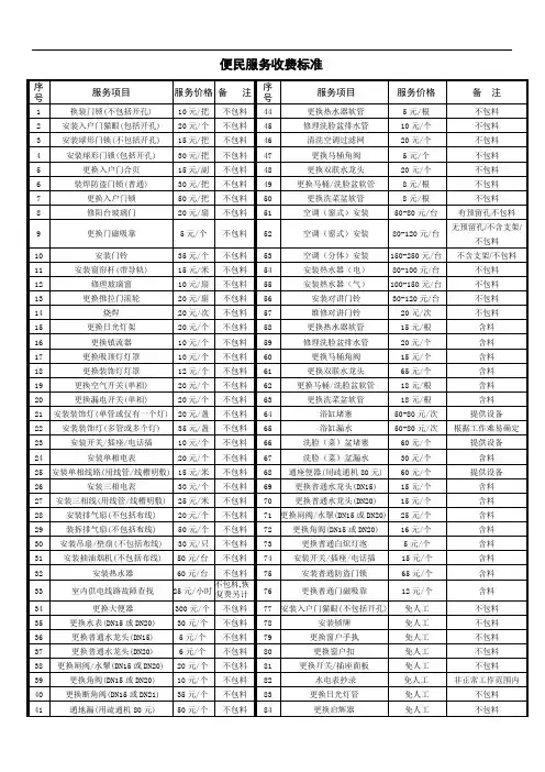 便民服务收费标准