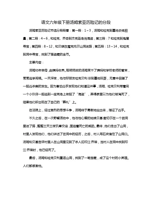 语文六年级下册汤姆索亚历险记的分段