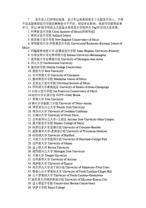 美国音乐学院排名前五十的院校概况