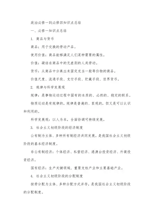 政治必修一到必修四知识点总结