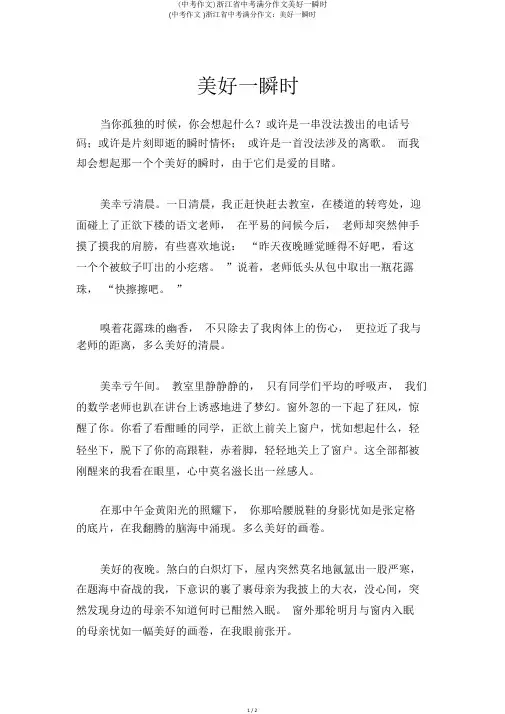 (中考作文)浙江省中考满分作文美好一瞬间