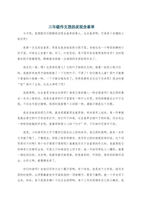 三年级作文我的发现含羞草